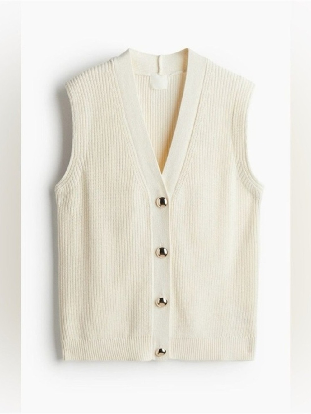 H&M Small Cream Button-Front Knit Vest Gold Buttons Cottagecore Coquette